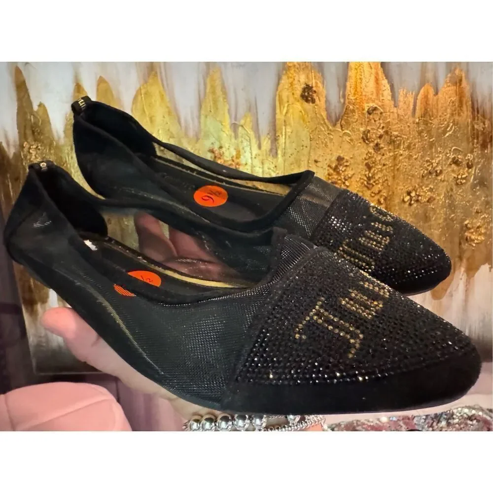 Juicy couture bling rhinestone logo pointed toe mesh logo Flats shoes 9.5W
